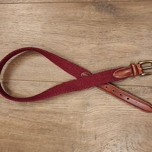 Vintage Trafalgar Woven Belt Burgundy Maroon Leather Accents 90s Men's size 34